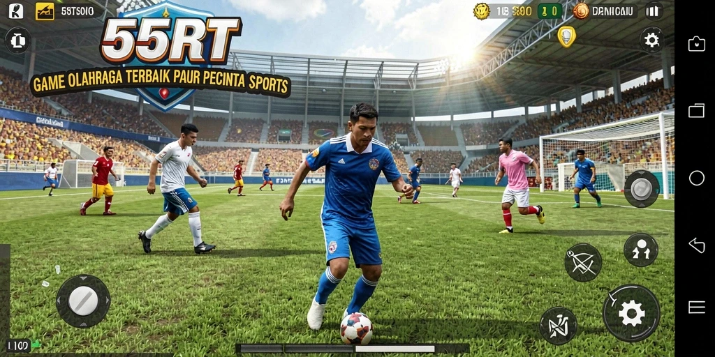 Screenshot 55RT menampilkan aksi seru pertandingan olahraga.