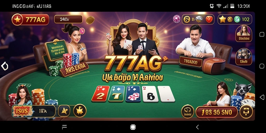 Screenshot gameplay dari aplikasi Live Casino 777AG yang menampilkan dealer dan pemain.