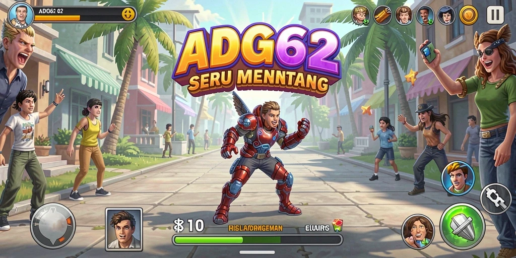 Screenshot utama ADG62 menunjukkan gameplay yang dinamis dan penuh warna.