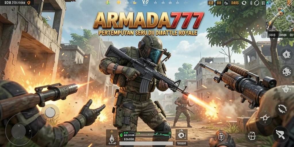 Screenshot ARMADA777 menampilkan aksi seru pertempuran Battle Royale.