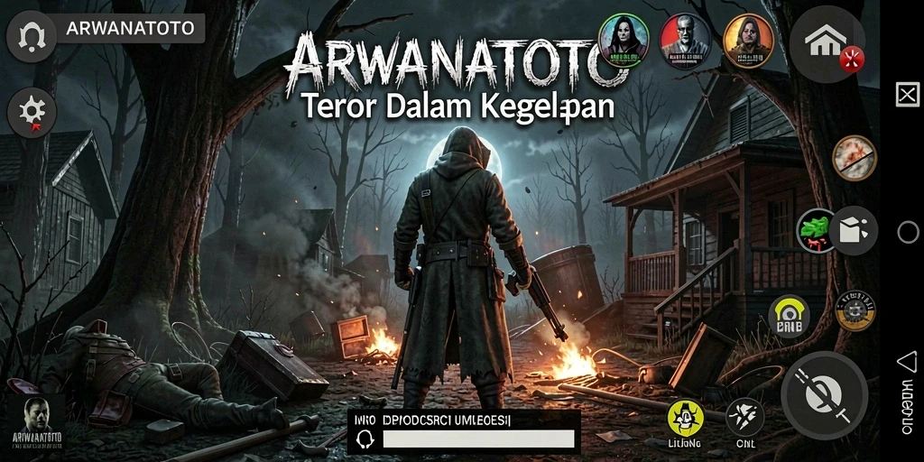Screenshot gameplay menunjukkan kegelapan menyeramkan dalam ARWANATOTO.