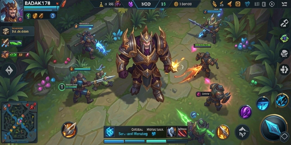 Tampilan gameplay seru dari BADAK178 dengan aksi MOBA intens.