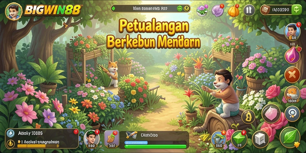 Gameplay <strong>BIGWIN88</strong> menampilkan petualangan berkebun yang seru.