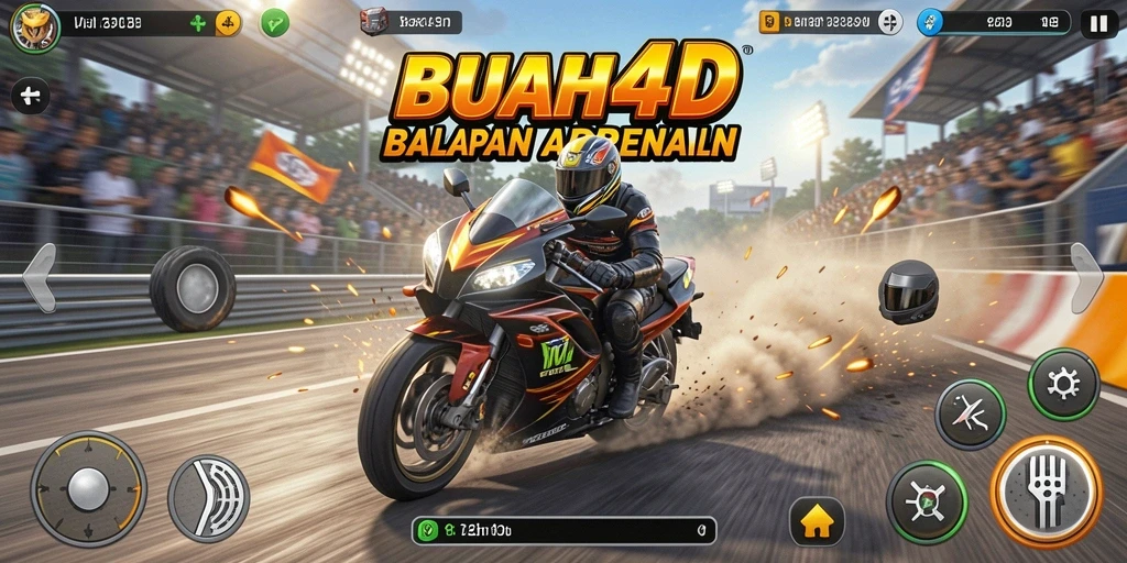 Tampilan gameplay BUAH4D yang penuh aksi balapan motor.