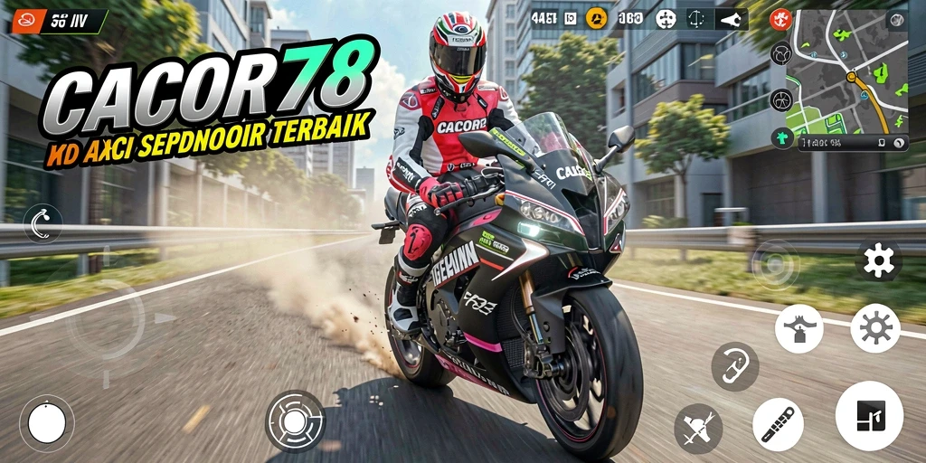 Tampilan gameplay menegangkan dari CACOR78 dengan aksi balapan motor.