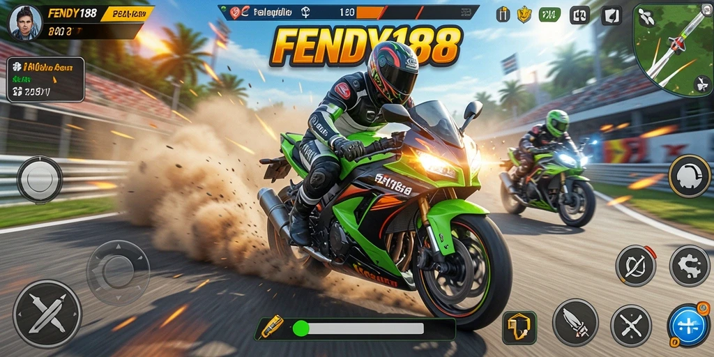 Gameplay menarik dari FENDY188 dengan balapan motor yang mendebarkan.