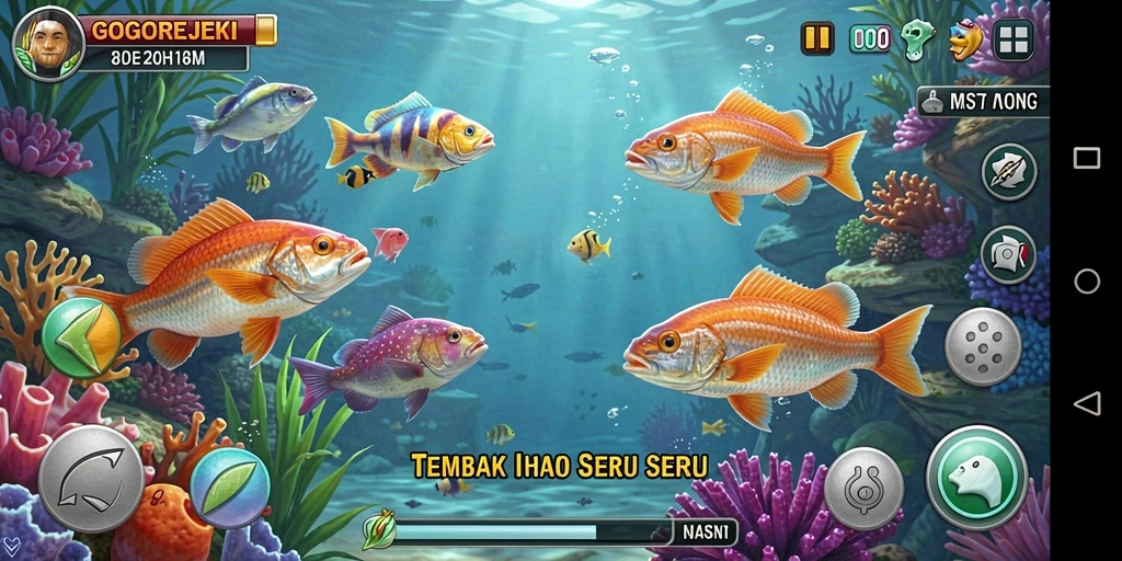 Screenshot GOGOREJEKI menampilkan gameplay tembak ikan yang seru.