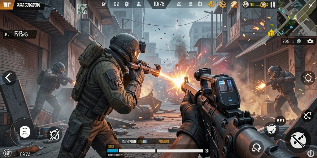 Tampilan gameplay seru dengan aksi tembak-menembak yang intens.