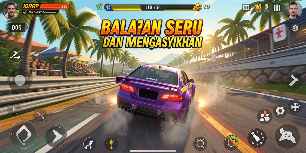 Tangkapan layar utama IDRRP menampilkan momen balap yang mendebarkan.