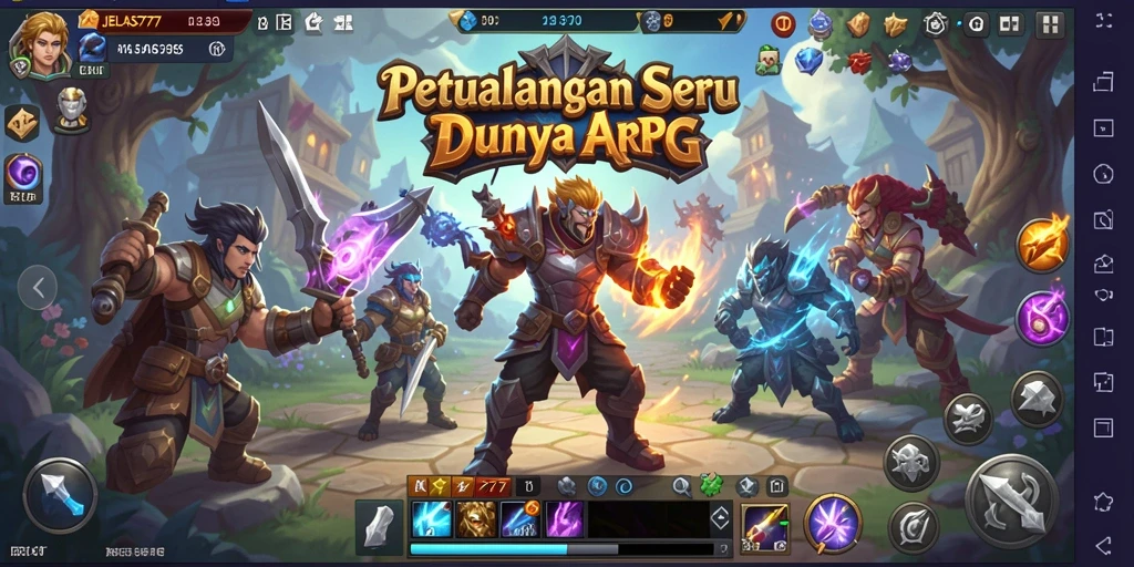 Screenshot gameplay ARPG JELAS777 yang menampilkan pertempuran mendebarkan.
