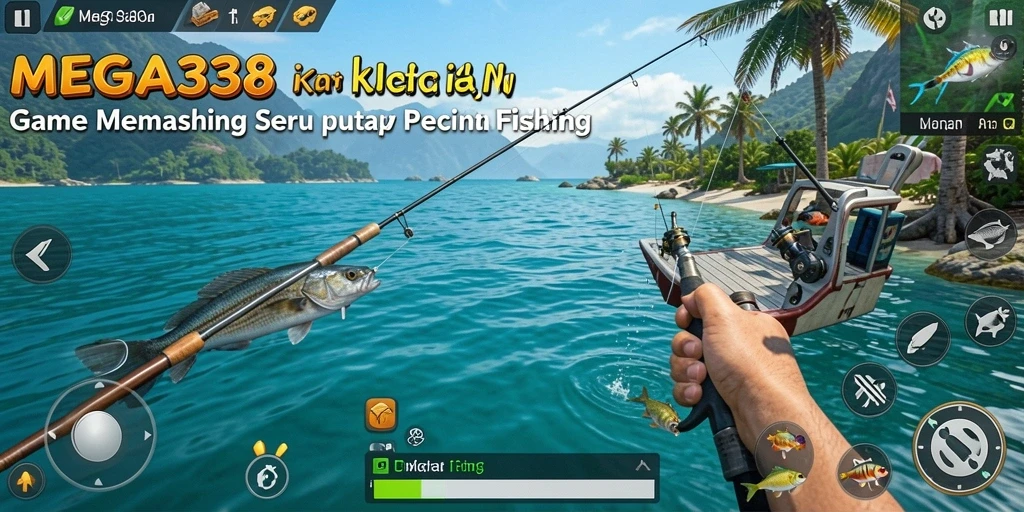 Screenshot gameplay MEGA338 menampilkan aksi memancing yang mendebarkan.
