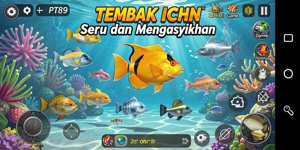 Tangkapan layar PT89 menampilkan aksi menyenangkan dalam tembak ikan.