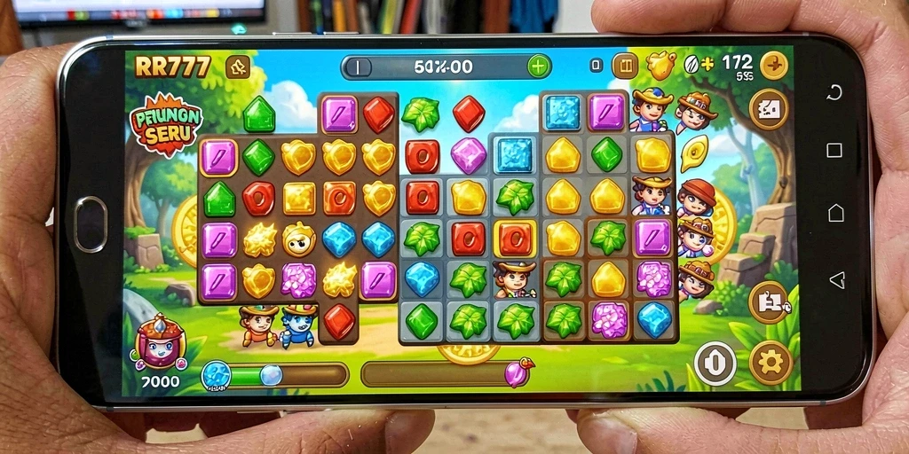 Gameplay Match-3 RR777 dengan grafis cerah dan efek memuaskan.