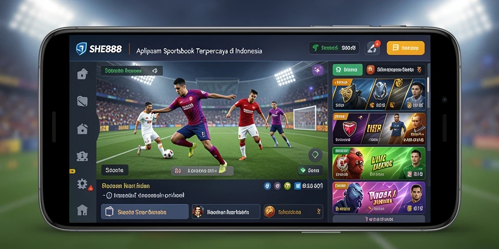 Screenshot utama SHE888 dengan tampilan sportsbook yang menarik.