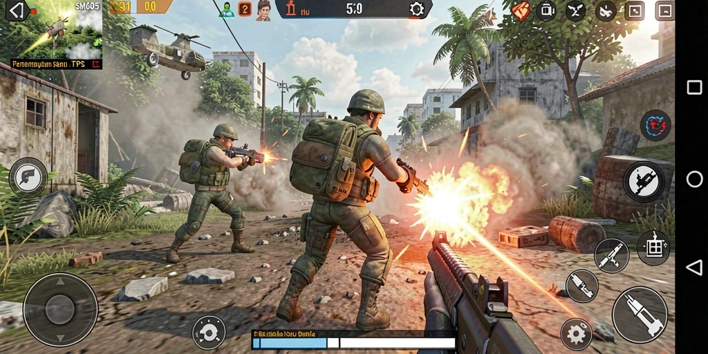 Tangkapan layar menunjukkan aksi intens dari gameplay TPS SM605.
