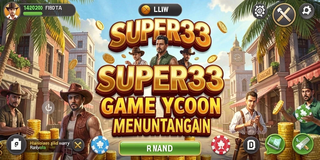 Gameplay SUPER33 yang menampilkan strategi bisnis yang menarik.