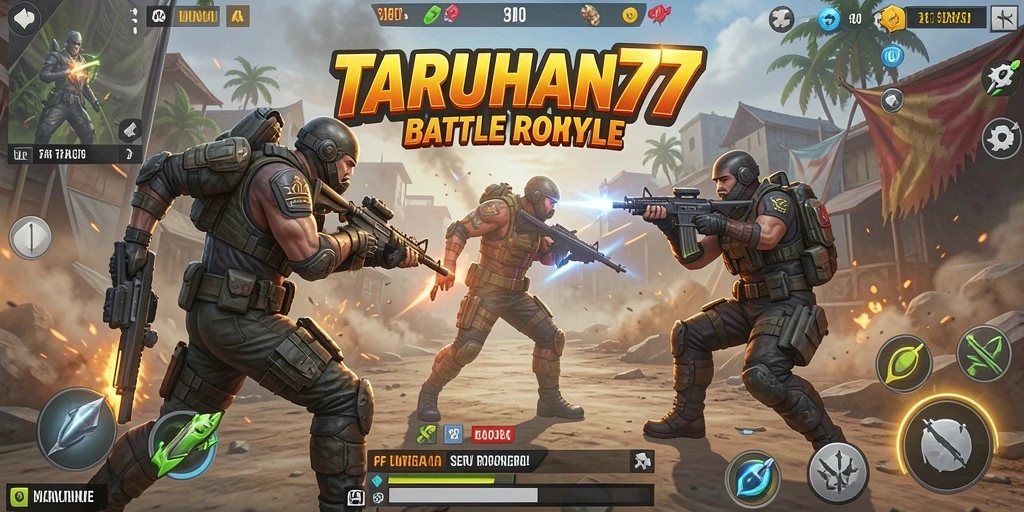 Tangkapan layar menarik TARUHAN77 menampilkan aksi seru Battle Royale.
